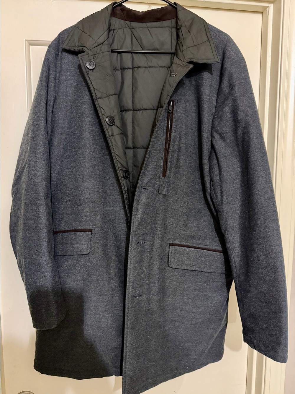 Men's Reversible Pea Coat with Quilted Lining -
Large